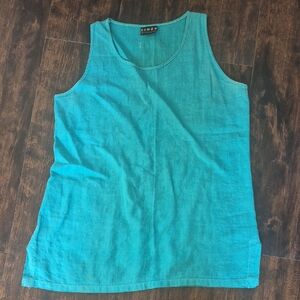 vintage Liz & Jane linen Tank M Turquoise Sleeveless Tunic Lagenlook Top USA